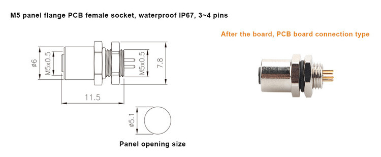 Производственный M5 код-А 4Pin панель фланцевой PCB женского розетки круглого разъема IP67