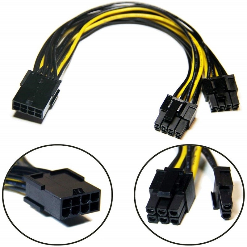 Женщина Pcie 8pin, который нужно удвоить конвертер силы Splitter Vga мужчины 2pin PciE 6 привязывает 18awg 20cm для видеокарты Gpu графиков