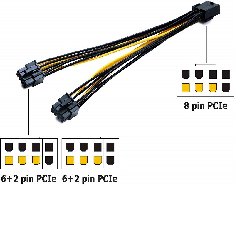 Женщина Pcie 8pin, который нужно удвоить конвертер силы Splitter Vga мужчины 2pin PciE 6 привязывает 18awg 20cm для видеокарты Gpu графиков